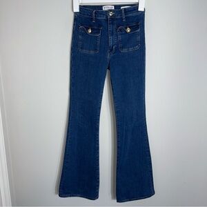 Derek Lam 10 Crosby High Rise Flare Jeans-Front Patch Pockets-Gold Buttons-SZ 26